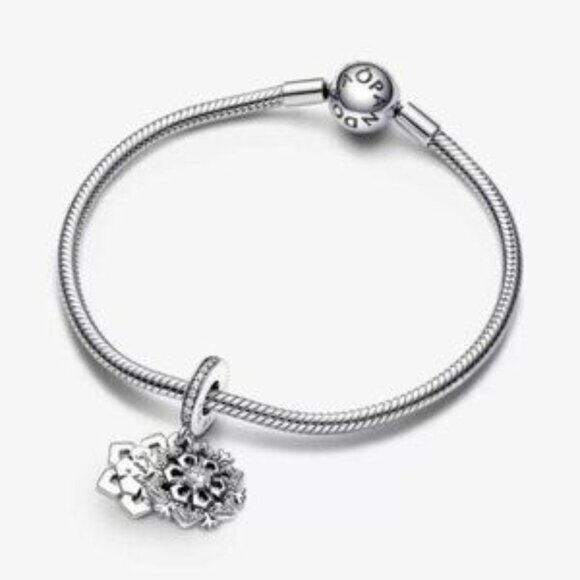 Pandora Sparkling Snowflake Double Dangle Charm - Picture 4 of 4